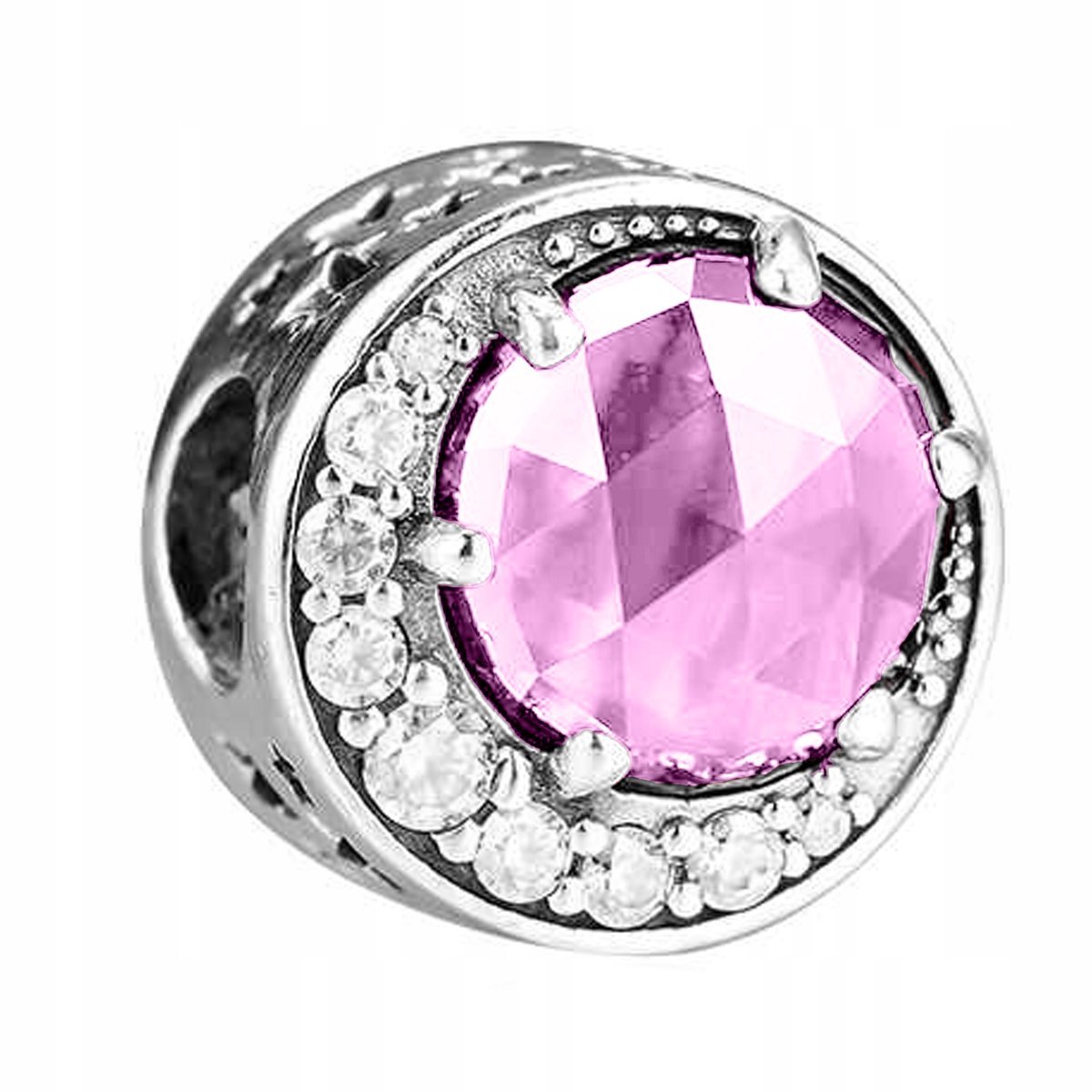 Charms Srebrny Księżyc Cyrkonie Różowy Kamień Kryształ Moon SREBRO 925