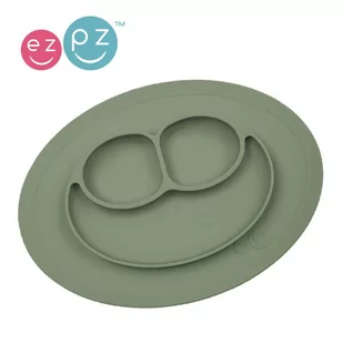 EZPZ, Silikonowy talerzyk z podkładką mały, 2w1 Mini Mat, oliwkowy - Miseczki i talerzyki dla dzieci - miniaturka - grafika 1