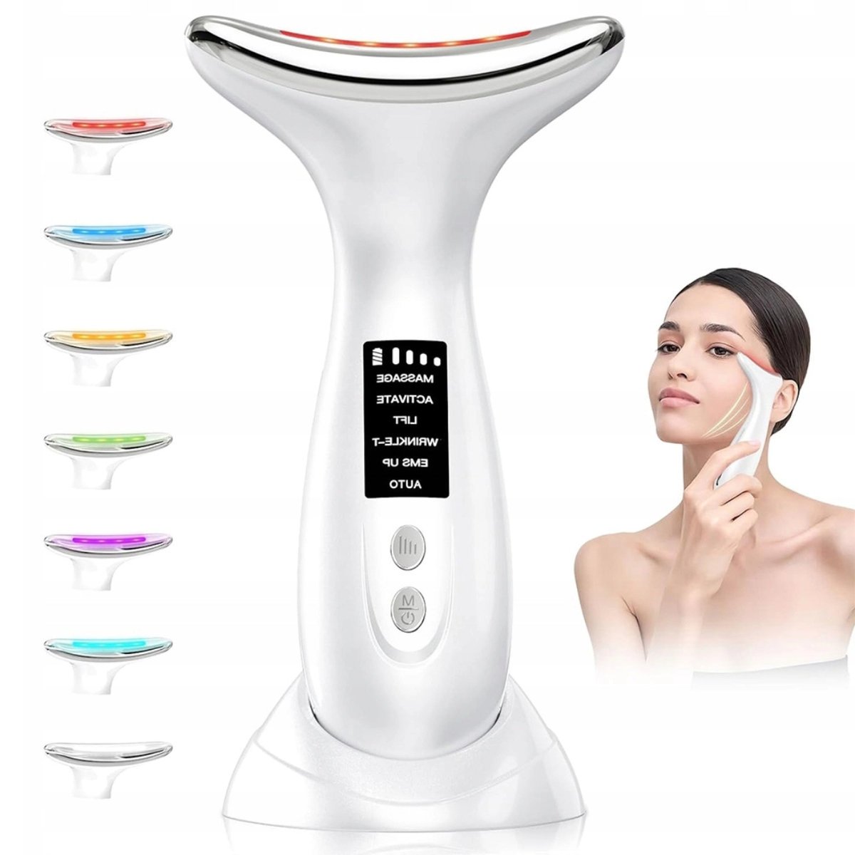 MASAŻER DO TWARZY LIFTINGUJĄCY EMS 3W1 SZYI ELEKTRYCZNY SONICZNY ŚWIATŁO UV
