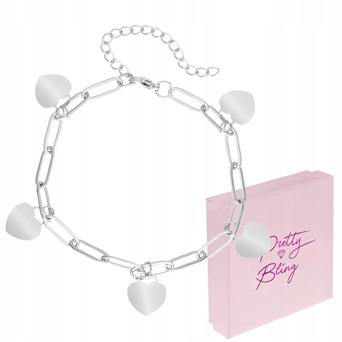 Bransoletka damska zawieszki SERDUSZKA ankier regulowana srebrna STAL