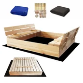 Place zabaw - Duża Piaskownica Impregnowana Zamykana Drewniana 120cm NATURALNA - miniaturka - grafika 1