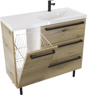 Szafki łazienkowe - Szafka z umywalką ATHOS stojąca 90 cm z koszem   -  Uchwyt Czarny Mat - miniaturka - grafika 1