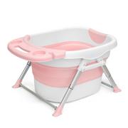 Wanienki dla dzieci - Bardzo duża, regulowana wanienka, składana, do kąpieli dla dzieci z poduszką w kolorze miętowym - Różowa - miniaturka - grafika 1
