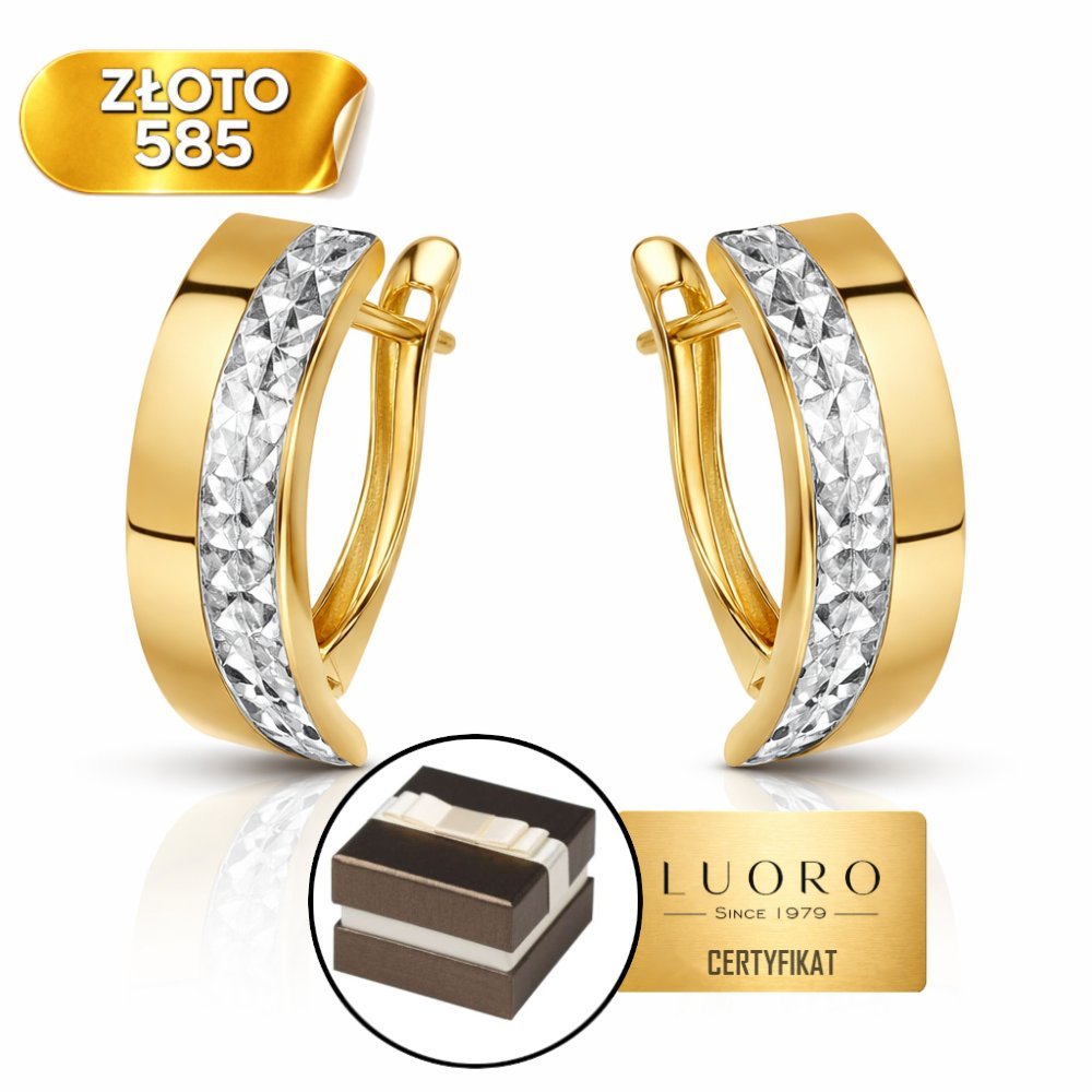 KOLCZYKI ZŁOTE 585 14K PROSTOKĄT BIAŁE ZŁOTO DIAMENTOWANIE ANGIELSKIE ZAPIĘCIE 18 MM 5 MM