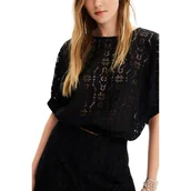 Bluzki damskie - Bluzka damska Desigual Lucca elegancka ażurowa czarna-S - DESIGUAL - miniaturka - grafika 1