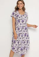 Sukienki - Fioletowa Sukienka Bawełniana z Asymetrycznym Dołem w Kwiatki Nativienne - miniaturka - grafika 1
