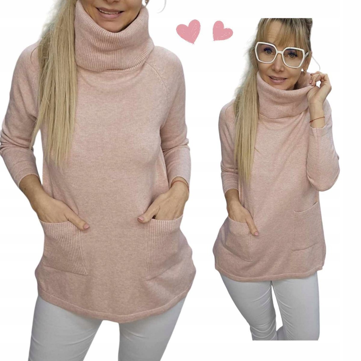 SWETER DAMSKI GOLF na co dzień jak jedwab kieszonki tunika 40 42 L XL