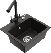 Zlewozmywaki z baterią - Mexen Milo zlewozmywak granitowy 1-komorowy z baterią kuchenną Duero, czarny/złoty metalik - 6505-75-671600-70 - miniaturka - grafika 1