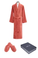 Szlafroki męskie - Unisex szlafrok MICRO COTTON w ozdobnym opakowaniu + kapcie Terakota L + kapcie (40/42) + w pudełku - miniaturka - grafika 1