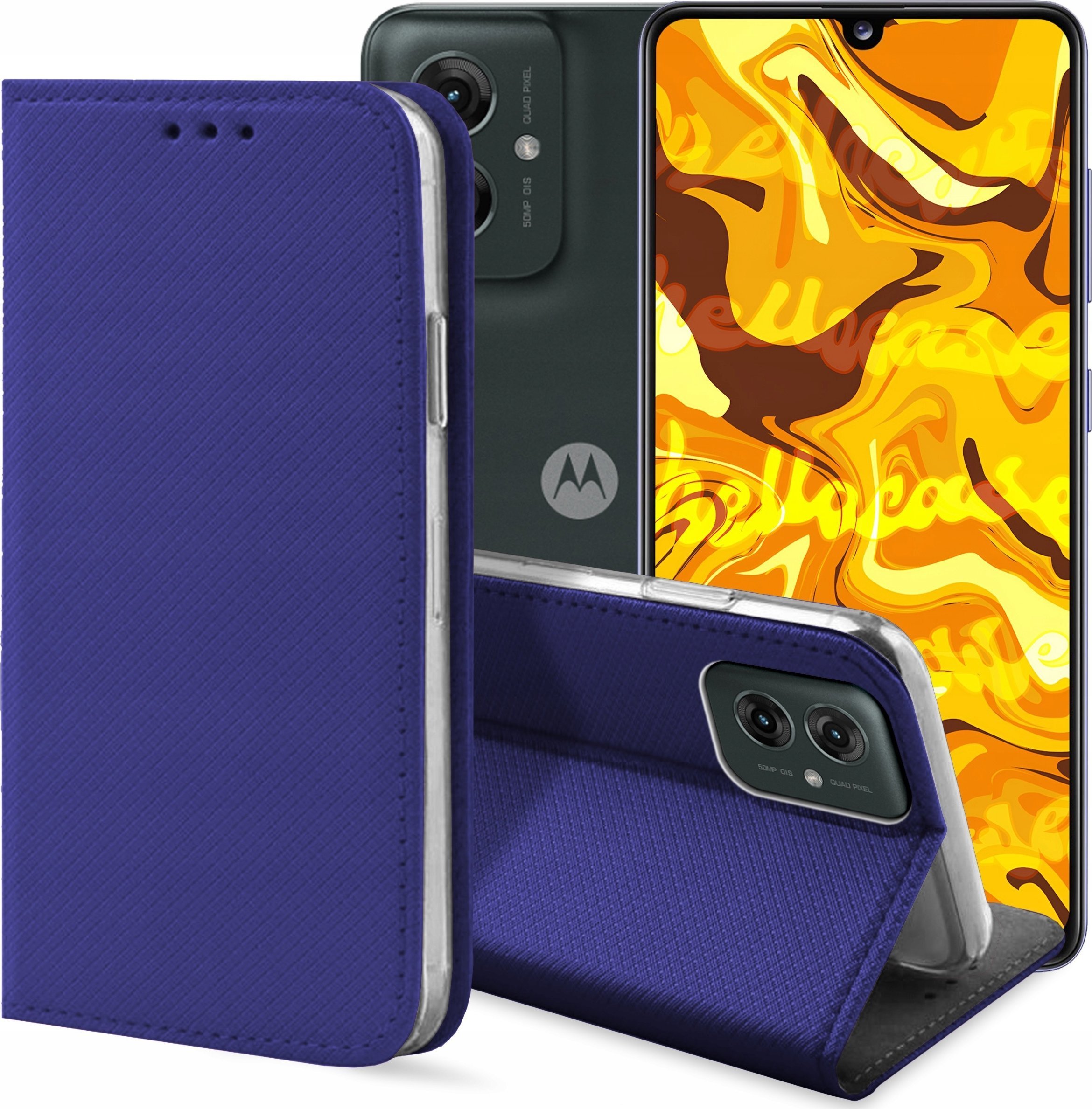 ETUI Z KLAPKĄ DO MOTOROLA MOTO G55 5G GRANATOWE ZAMYKANE MAGNETYCZNE KABURA