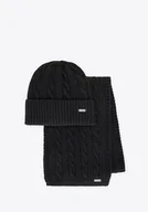 Moda i Uroda OUTLET - Komplet zimowy damski w warkoczowy wzór czarny - miniaturka - grafika 1