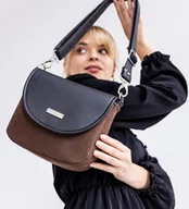 Torebki damskie - Torebka listonoszka podkówka czekoladowy brąz z czarną klapką - miniaturka - grafika 1