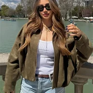 Kurtki damskie - TEMU Kurtka Damska w Kolorze Oliwkowym z Ramiączkami i Falbankami - Luźny Styl Streetwear, Nieelastyczna Tkanina, Pranie Ręczne, Casualowa Odzież - miniaturka - grafika 1
