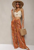 Spodnie damskie - Brązowe Spodnie w Stylu Palazzo Zdobione Brokatem z Gumką w Talii Hinlea - miniaturka - grafika 1