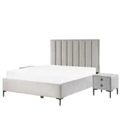 Meble do sypialni - Zestaw Mebli Do Sypialni Welur 140 X 200 Cm Szary Sezanne - miniaturka - grafika 1