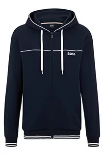 Bluzy męskie - BOSS Męska bluza z kapturem Core Hooded Jacket z zamkiem błyskawicznym, lamówkami i haftowanym logo, granatowy, S - grafika 1