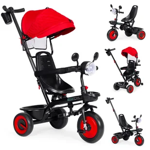 ROWEREK TRÓJKOŁOWY DLA DZIECI SPACERÓWKA 3W1 OBRACANE SIEDZISKO DASZEK CZERWONY ECOTOYS - Rowerki trójkołowe - miniaturka - grafika 1