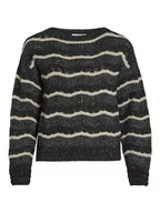 Swetry damskie - Vila Damski sweter z dzianiny Vipolana Ls Boatneck Glitter Knit Top/Su, czarny, L - miniaturka - grafika 1