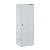 Szafki biurowe - Metalowa szafka ubraniowa na cokole, 2-drzwiowa, 1800 x 600 x 500 mm, zamek obrotowy, drzwi szare - miniaturka - grafika 1