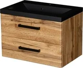 Szafki łazienkowe - Szafka łazienkowa dąb naturalny 60 cm FOKUS NEW LOFT z umywalką czarną - miniaturka - grafika 1