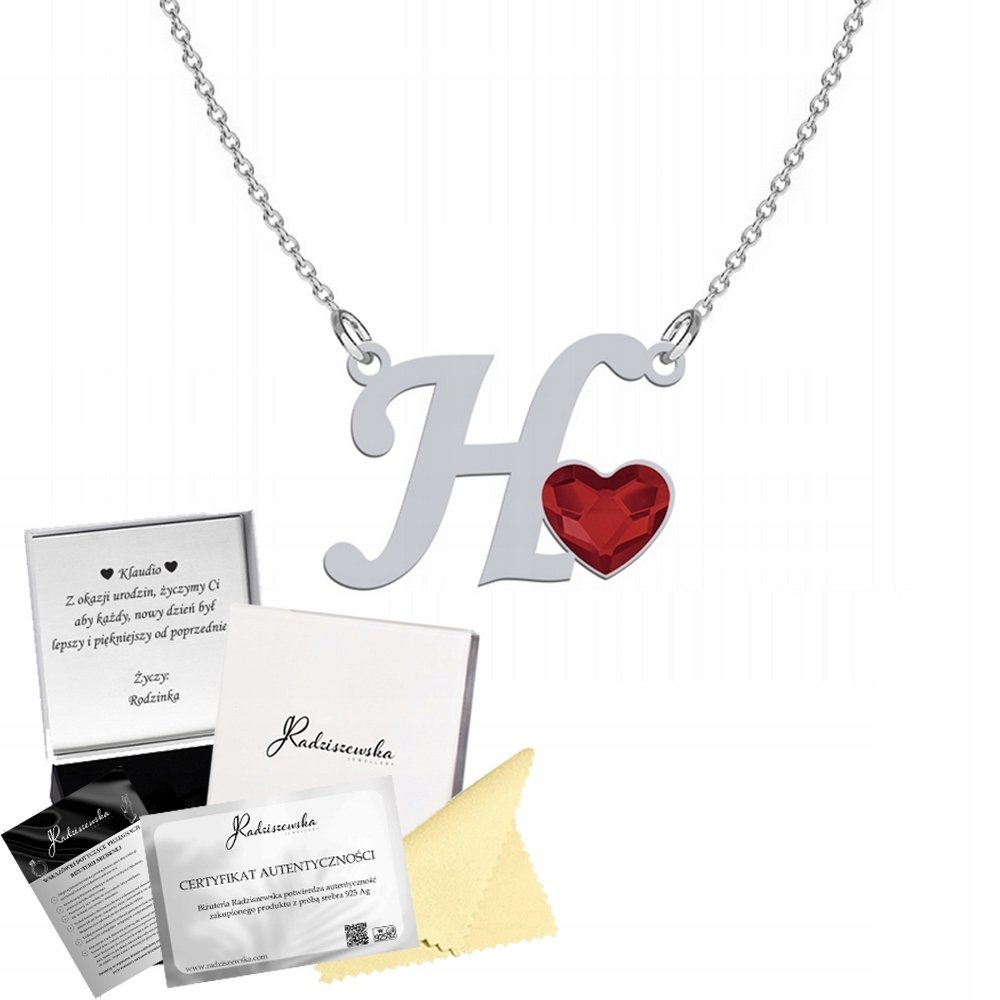 Naszyjnik Srebrny 925 Literka H z Literą Serce Prezent DEDYKACJA GRATIS