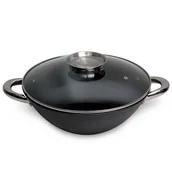 Patelnie - Kamille Wok patelnia żeliwna z powłoką marmurkową 32cm + gratisy 4807MR - miniaturka - grafika 1