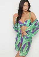 Stroje kąpielowe - Fioletowe Bikini Biustonosz Majtki Typu Figi i Siateczkowa Narzutka w Liście Folarine - miniaturka - grafika 1