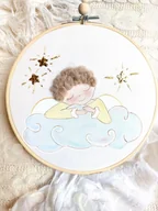 Pamiątka Chrztu Świętego - Ręcznie malowany obrazek z aniołkiem, pamiątka dla dziecka - miniaturka - grafika 1