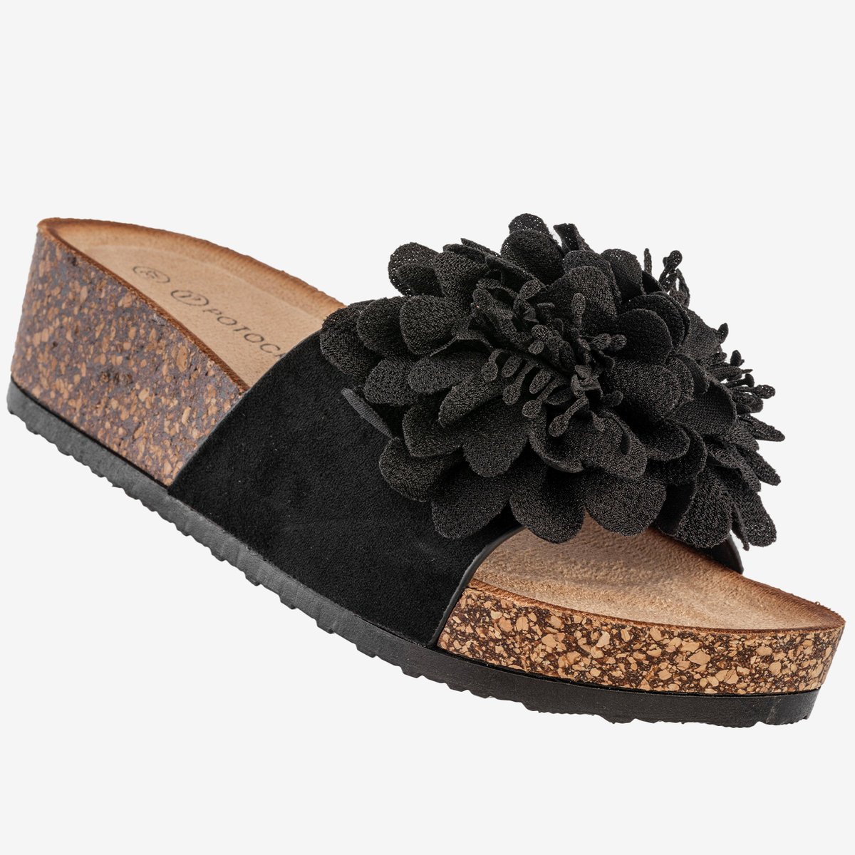 Klapki Damskie Buty Eleganckie Z Kwiatkiem Na Platformie Czarne Potocki 25-17300BK Czarny 40