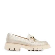 Mokasyny damskie - Damskie mokasyny z połyskującej skóry z klamerką beżowo-złote - Wittchen - miniaturka - grafika 1