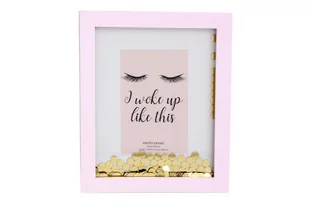 Ramka ozdobna z konfetti, Rzęsy, I woke up like this, różowa, 24 cm - Ramki na zdjęcia - miniaturka - grafika 1