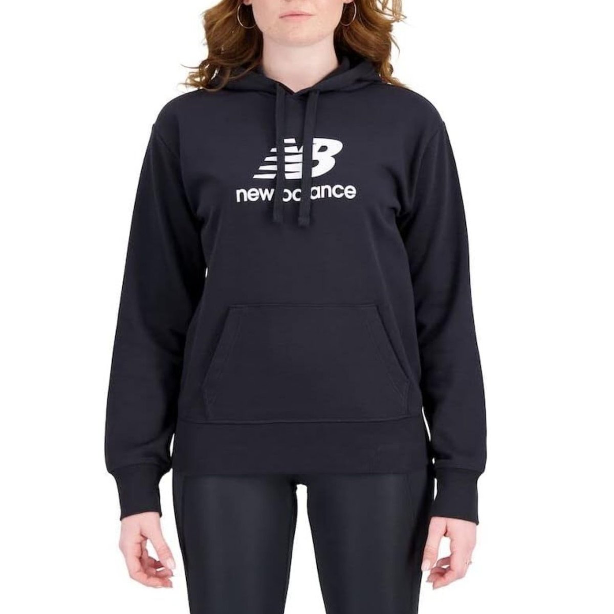 Bluza damska New Balance Essentials Stacked Logo dresowa z kapturem czarna-L