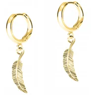 Kolczyki - Złote Kolczyki Ozdobne Pióra Piórka z Piórkami Piórem Liść SREBRO 925 - miniaturka - grafika 1