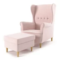 Fotele - Fotel skandynawski, podnóżek, Uszak, 75x80x104 cm, jasny różowy - miniaturka - grafika 1