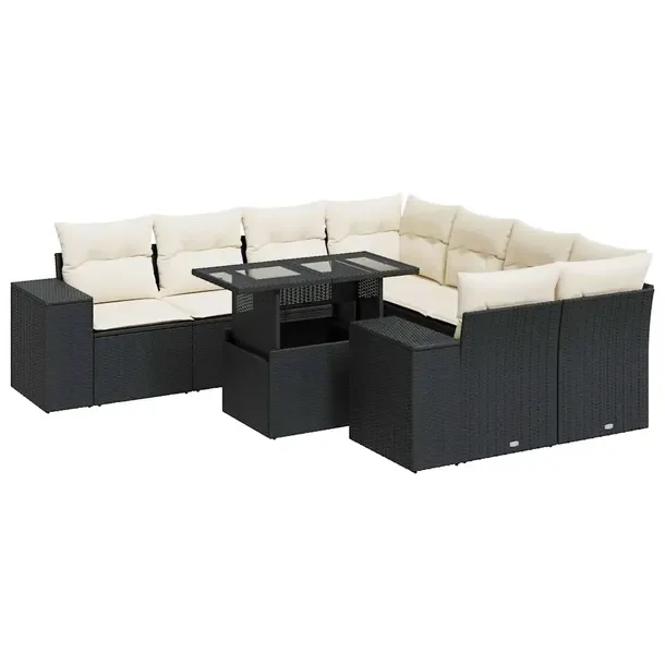 Zestaw mebli ogrodowych modułowych z rattanem PE, czarny, 100 x 55 x 44/73