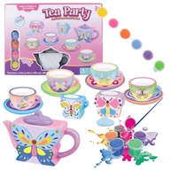Zabawki interaktywne dla dzieci - Zestaw Do Herbaty Filiżanki Do Malowania Motyle Figurki Gipsowe Gips Farbki - miniaturka - grafika 1