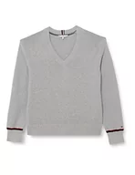 Swetry damskie - Tommy Hilfiger Sweter damski Global STP V-NK, jasnoszary HTR, L - miniaturka - grafika 1
