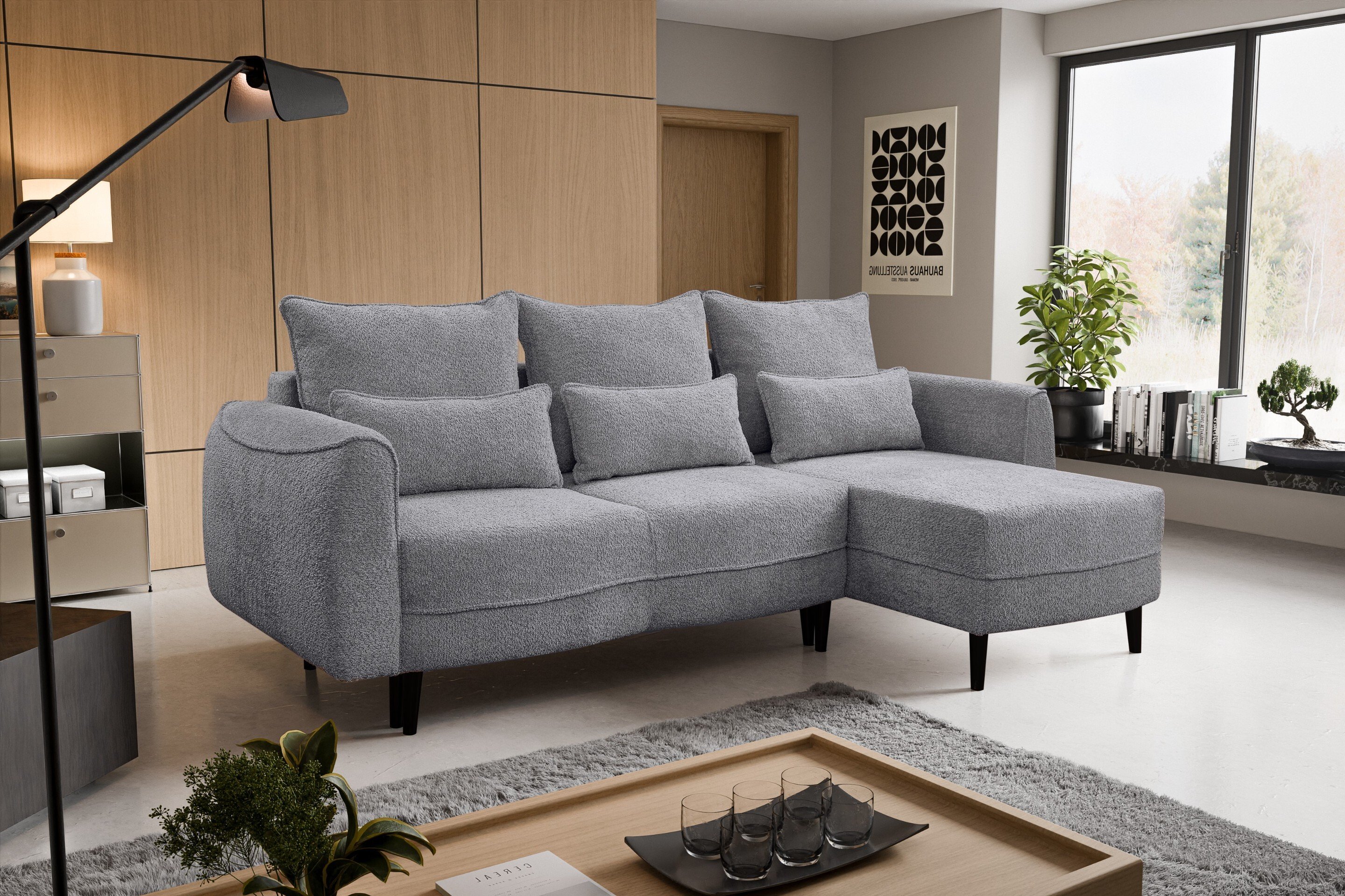 Selio narożnik z funkcją spania i pojemnikiem na pościel Szary Prawy