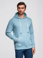 Bluzy męskie - Bluza męska dresowa BASIC kangurka z kapturem - niebieska V7 B1674 S - miniaturka - grafika 1