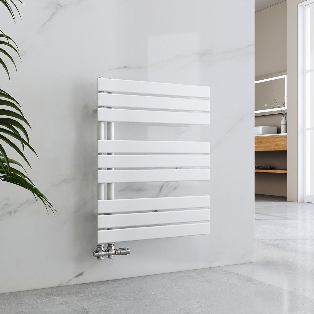 Suszarka na ręczniki EMKE Grzejnik łazienkowy Grzejnik panelowy Podłączenie boczne Naścienne ciepłej wody 762 x 600 mm Biały