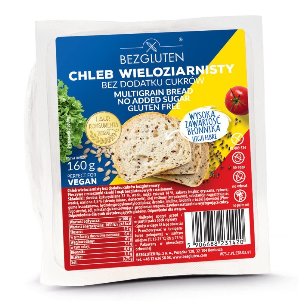 Bezgluten Chleb wieloziarnisty bez dodatku cukrów 160 g b/g