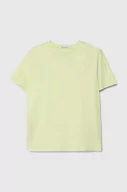 Koszulki dla chłopców - Calvin Klein Jeans t-shirt bawełniany dziecięcy kolor zielony gładki - miniaturka - grafika 1