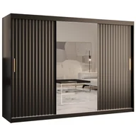 Szafy - Szafa przesuwna trzydrzwiowa z frezowanym frontem i lustrem Riflo Wave 2 250 czarna biała - miniaturka - grafika 1