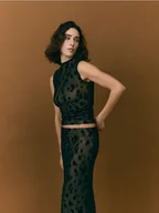 Koszulki i topy damskie - Reserved - Siateczkowy top z haftem - czarny - miniaturka - grafika 1