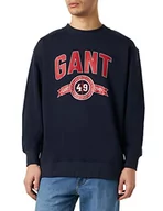 Bluzy męskie - GANT Męska bluza C-Neck Retro Crest Sweater, Evening Blue, standardowa, niebieski (Evening Blue), S - miniaturka - grafika 1