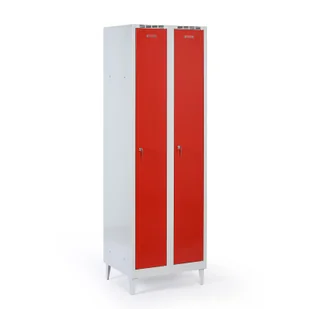 Metalowa szafka ubraniowa na nogach, 2-drzwiowa, 1920 x 600 x 500 mm, zamek cylindryczny, drzwi czerwone - Szafki biurowe - miniaturka - grafika 1