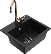 Zlewozmywaki z baterią - Mexen Milo zlewozmywak granitowy 1-komorowy z baterią kuchenną Telma, czarny - 6505-77-670200-50-B - miniaturka - grafika 1