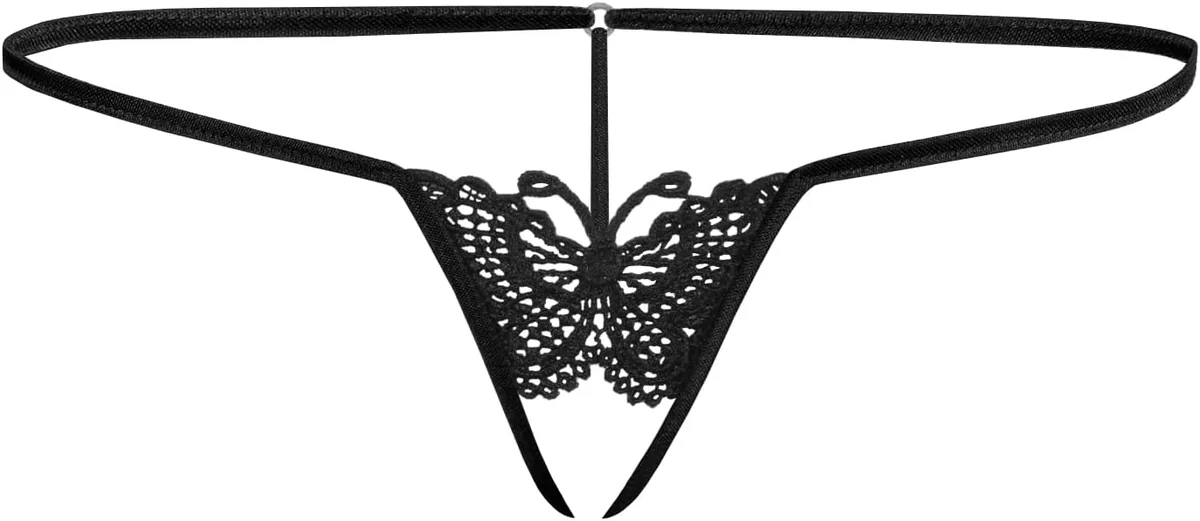 STRINGI DAMSKIE MINI KORONKOWE CZARNE ELASTYCZNE SEKSOWNE WYGODNE