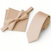Krawaty i muchy męskie - Zestaw krawat + mucha + poszetka - szampański - miniaturka - grafika 1