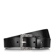 Paski - Damski pasek skórzany z klamrą w geometryczny wzór czarny - miniaturka - grafika 1